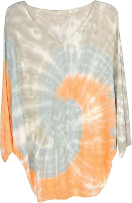 styleBREAKER Finstickad damponcho med batikmönster och V-ringning,Apricot-B