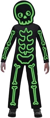 Amscan 9907099 – Barndräkt lysande skelett, för pojkar och flickor, Glow in the Dark Stick, helkroppsdräkt, karneval, temafest, halloween