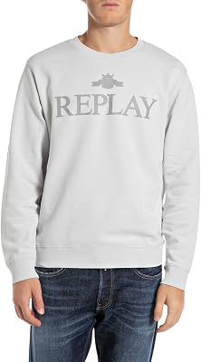 Replay Sweatshirt för män, normal passform med rund hals, 563 Artic Grey, XS