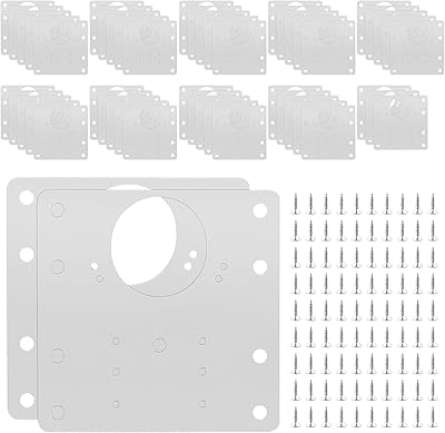 Funsuei 50 stycken skåpgångjärn, reparationsplattor, set, 9 x 9 cm rostfritt stål, silver, dörrband, reparationssats med 200 skruvar, slitet gångjärn, reparation för skåpdörrar