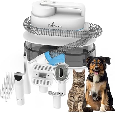 Pet Terra FurCare Pro 3-i-1 pälsvårdskit med 99% vakuumsug, fön & professionell klippmaskin, 4 L behållare, låg ljudnivå, för hundar, katter & andra husdjur