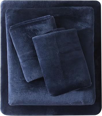 Viviland plysch mikrofleece queen lakanset – mjuka polära fleece sammet lakan – extra varma vinterflanell lakan med djup ficka – marinblå – drottning