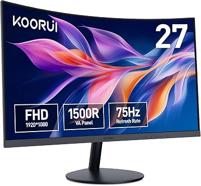 KOORUI böjd skärm – 27 tums FHD-böjd datorskärm, VA-panel, 75 Hz, krökning 1 800 R, lutningsjustering, ögonvård, HDMI, VGA spelskärm, svart 27N5C