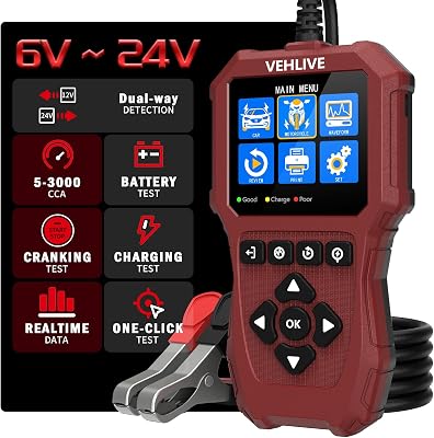 Bilbatteritestare 6 V, 12 V, 24 V med litiumbatteritest, BT911 5–3000CCA fordon 12 V & 24 V dubbelkretstest, last-/ljusmaskintestare, laddning- och startsystemtestare för alla bilar
