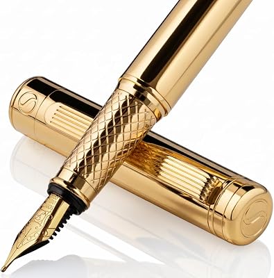 Scriveiner Schmidt Guldreservoarpenna ädel med 24 karat guldfinish, 18 karat guldpläterad fjäder (fin), bästa presenten för män och kvinnor, chefer, chefer