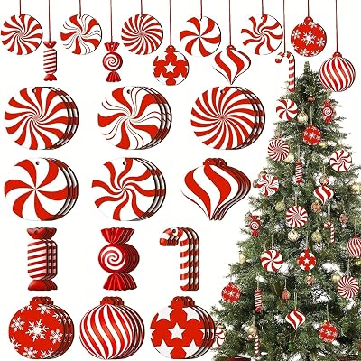 Julgran dekoration trä, 36 stycken godis julhängen röd vit pepparmynta sockerstång, festlig julgransprydnad av trä, små julhängen för julfest