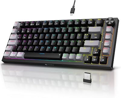 KOORUI Mekaniskt tangentbord, speltangentbord trådlös/trådbunden/Bluetooth 26 RGB uppladdningsbart 4 000 mAh batteri 82 knappar, tysk layout QWERTZ för Windows MacOS Linux-röd omkopplare