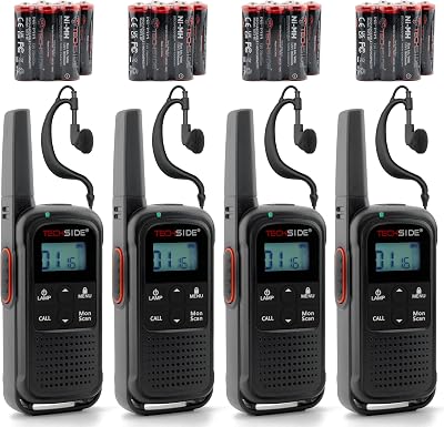 TechSide TS-T3 Go PMR446 Walkie Talkie, 16 kanaler, 10 km räckvidd, USB-C-laddning, med laddningsbara batterier, LED-ficklampa, 2-pack