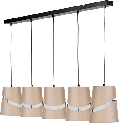 REV Pendellampa med 5 glödlampor E27, taklampa för vardagsrum (L x B x H) 96 x 16 x 120 cm, justerbar upphängning, lampskärm, Ø 16 cm, beige