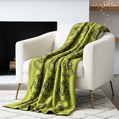 Franco Collectibles Dr. Seuss Grinch semester & jul sängkläder mjuk mychic dröm Lux Intarsia stickad filt, 127 cm x 152 cm, (officiellt licensierad produkt)