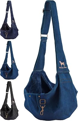 Noah & Paw Transportväska för hundar 3-10 lb, bärsel för små hundar och katter, justerbar vadderad rem, premiumdenim fodrad med päls, dubbel säkerhet, maskintvättbar