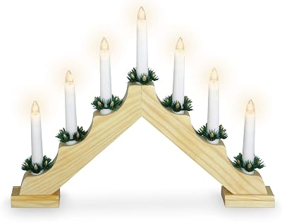 Spetebo Adventsljusstake i trä med 7 lysdioder och timer – 39,5 x 31 cm – batteri, adventslampa, ljusbåge, ljusbro, för fönster, dekoration