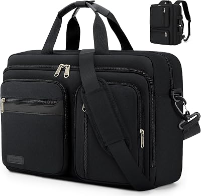 RAINSMORE Herr portfölj ryggsäck konvertibel för 17,3-tums bärbar dator, axel & crossbody, Svart, 17.3