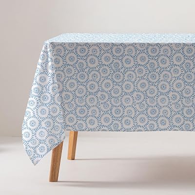 GAMUSI Bordsduk fläckbeständig geometrisk bomull medelhavet rektangulär känsla tyg 160 x 140 cm, blå färg