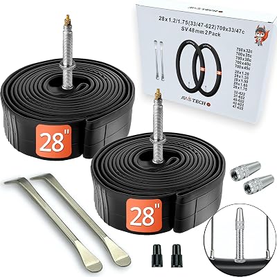 28x1.2-1.75 Cykelslang lands-, trekking-, stadscykel 28" med Presta-ventil 48 mm | 2-pack + 2 däckjärn | Kompatibel med 28"-hjul | AVVS Tech