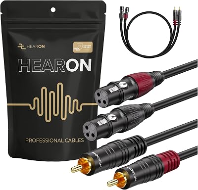 HEARON - XLR till RCA Audio Kabel, 2x XLR 3-polig hona till 2x RCA Cinch, dubbel kabel, mixerbord, förstärkare, 1m, OFC koppar