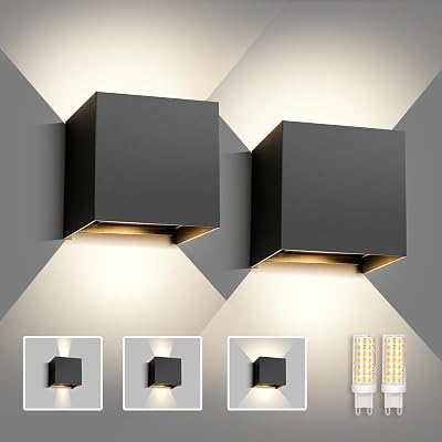 OMBRAT LED-vägglampa, 4000 K G9 vägglampa, justerbar ljusstråle, vattentät IP65, lämplig för inomhus- och utomhusväggbelysning, sandsvart 2-pack [energiklass F]