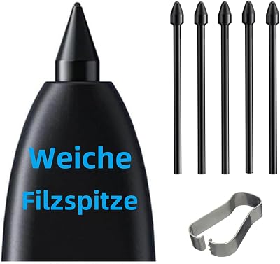 Paket med 5 Original Reservspetsar för Samsung Galaxy Tab S8/Plus/Ultra S Pen - Mjuka Spetsar med Monterings-/Demonteringsverktyg (5 st. Svart)