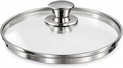 Inoxriv Lock för kastruller och stekpannor av härdat glas, kant och knopp i rostfritt stål, Ø 16 cm, tillverkad i Italien