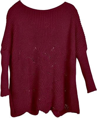 styleBREAKER Oversize stickad poncho med hålmönster för dam,Bordeaux-Vio