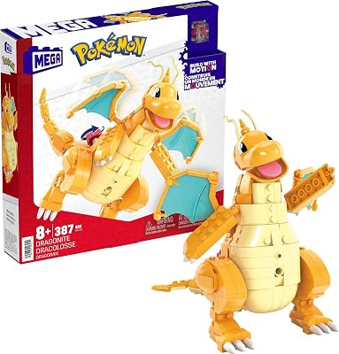 Mega Pokémon, actionfigur, byggnadsleksaker för barn, dragonit med 387 stycken och vinge flappning rörelse, ålder 9+ år gammal presentidé, HKT25